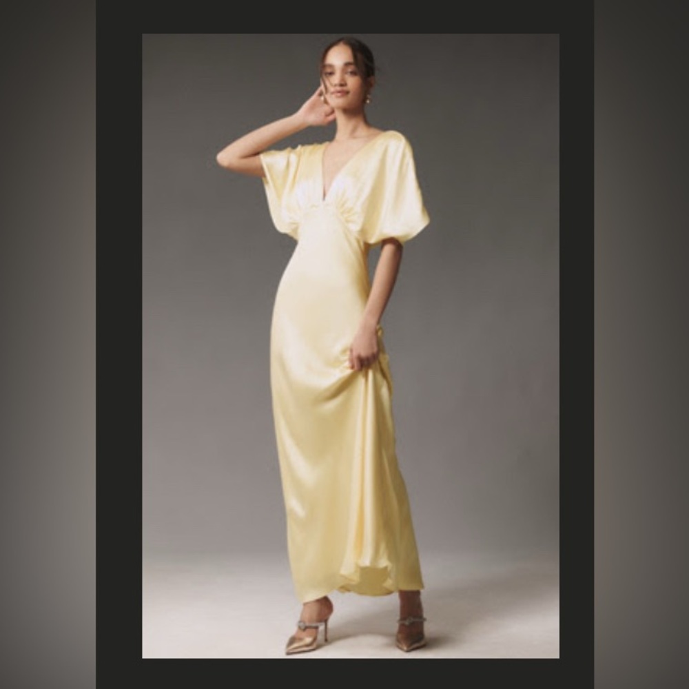 BHLDN AMELIA DEEP-V SATIN MAXI DRESS